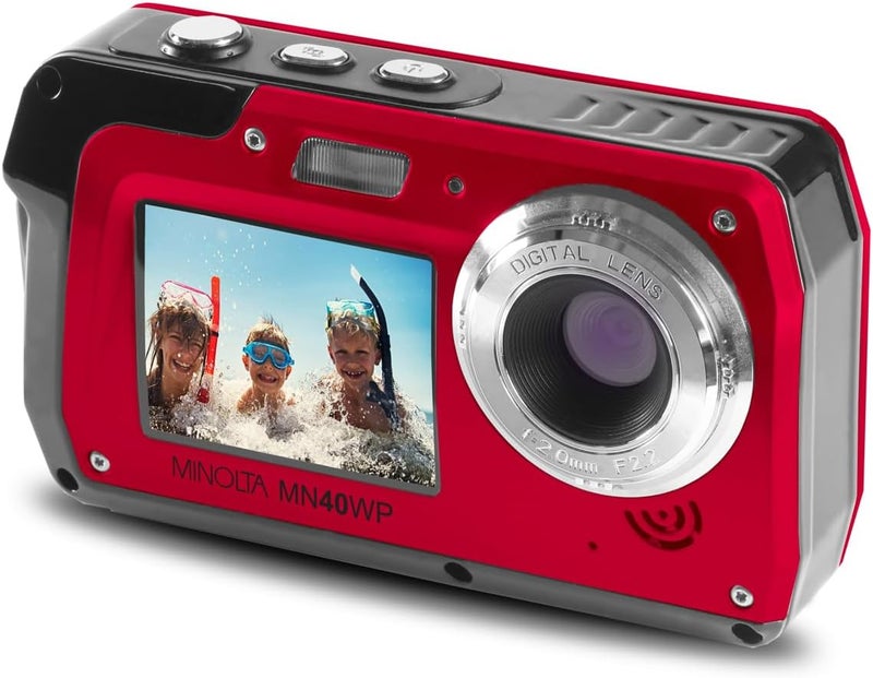 Minolta MN40WP 48MP Waterproof Digital Camera – Dual LCD Screens, 2.7K QHD Video, 16x Digital Zoom, Anti-Shake, Face Detection, 10ft Waterproof (Red) - Image 1